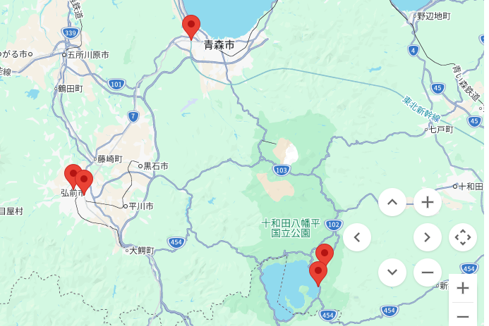 弘前駅から奥入瀬渓流までは車で約1時間半